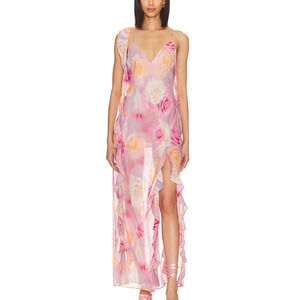 For Love And Lemons Floral Maxi Dress in Pink and Orange